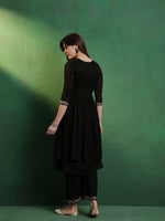 Thumbnail for Sangria Embroidered A-Line Silk Kurta With Palazzo Set