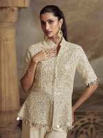 Thumbnail for Anaita White Georgette Readymade Suit with Embroidery Work - Distacart