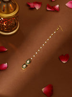 Thumbnail for Ruby Raang Green Double Teardrop Kundan Maang Tikka with Meenakari