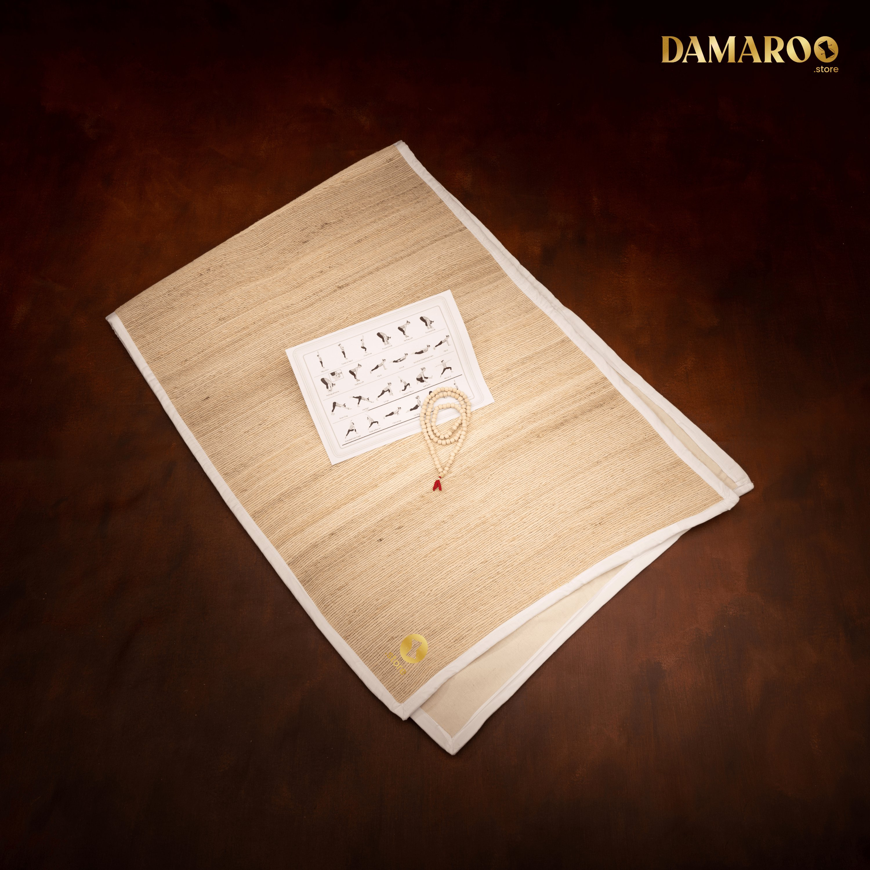 Damaroo 68x24 inch | Handcrafted Beige Banana Fiber Yoga Mat | Anti Skid Canvas Lining - Beige - Distacart