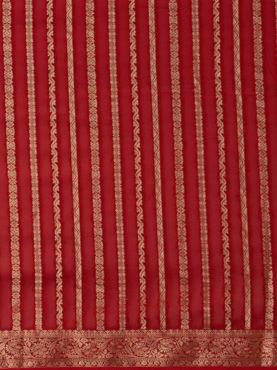 Anouk Red & Gold-Toned Woven Design Zari Pure Georgette Kanjeevaram Saree - Distacart