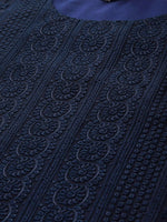 Thumbnail for Anouk Women Navy Blue Chikankari Embroidered Kurta with Palazzos - Distacart