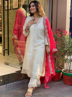 Thumbnail for Kalini Floral Embroidered Regular Sequinned Kurta With Trousers & Dupatta - Distacart