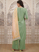 Thumbnail for Vishudh Green Ethnic Motifs Yoke Design Thread Work Straight Kurta With Palazzos & Dupatta