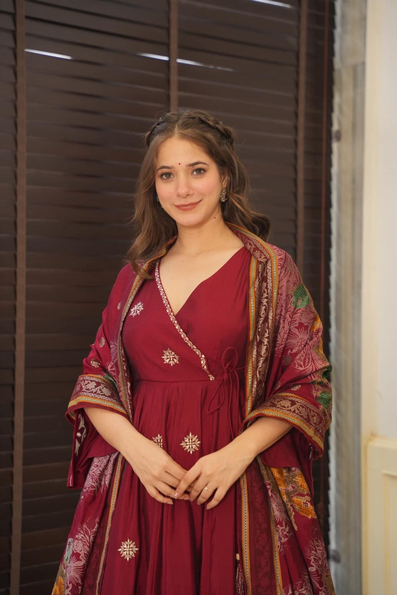 Yash Enterprise Maroon Maslin Cotton Anarkali Suit Set - Distacart