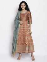 Thumbnail for AURELIA Ethnic Motifs Print Round Neck A-Line Maxi Dress With Dupatta