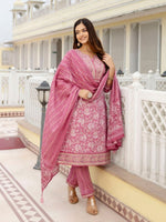 Thumbnail for Anouk Floral Embroidered Regular Thread Work Pure Cotton Kurta with Trousers & Dupatta