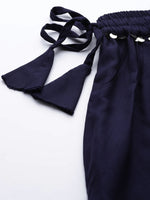 Thumbnail for TAG 7 Women Navy Blue Solid Flared Palazzos