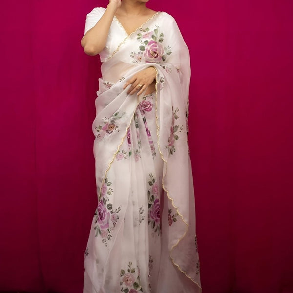 Anouk Floral Printed Organza Saree - Distacart