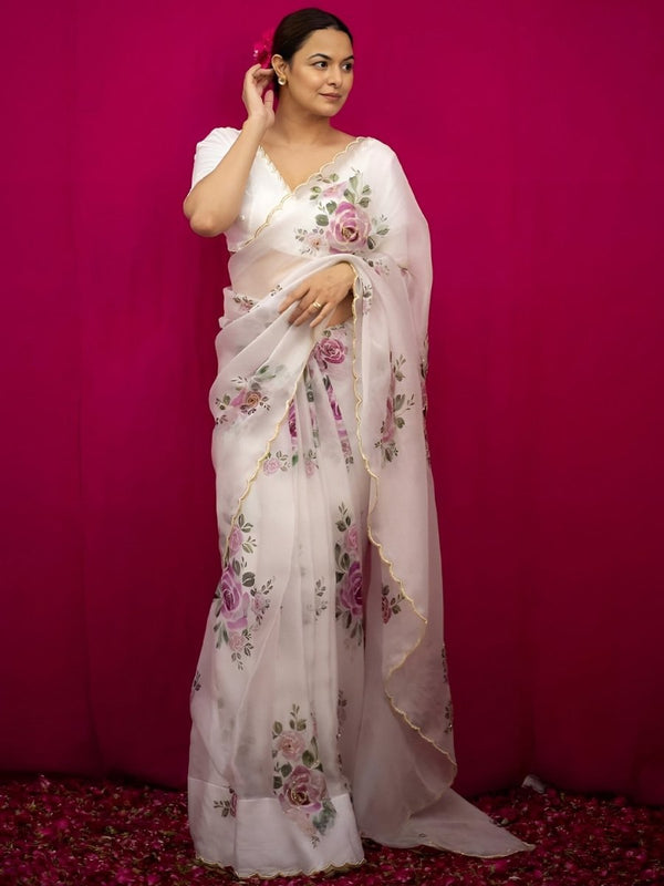 Anouk Floral Printed Organza Saree - Distacart