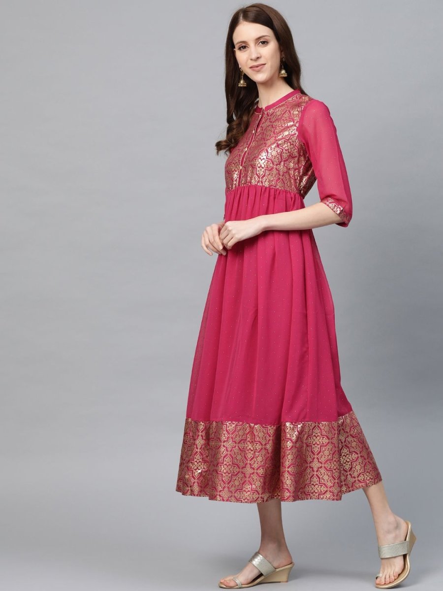 AURELIA Women Pink & Golden Printed A-Line Dress