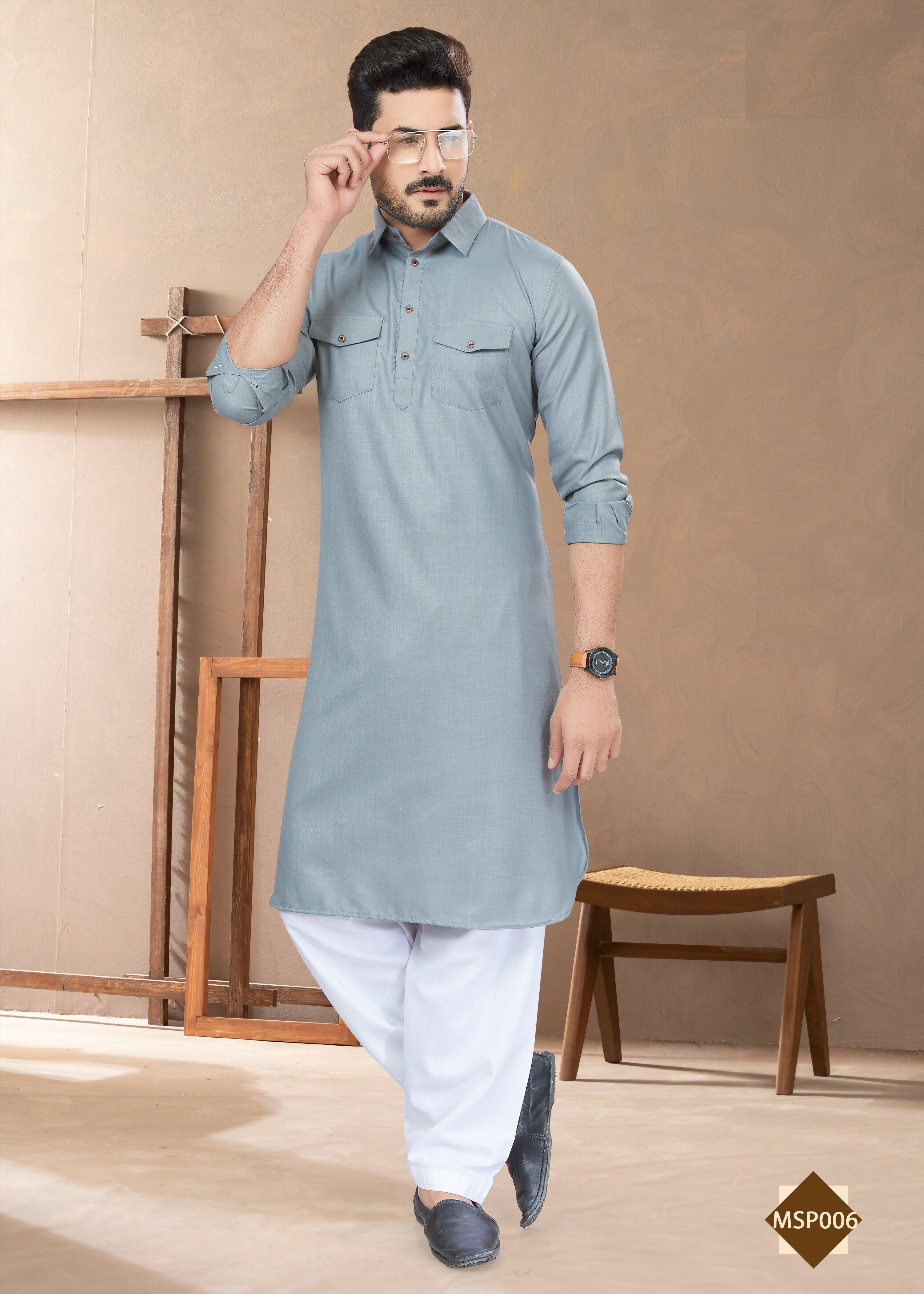 Joban Fashion Men's Grey Heavy Cotton Plain Kurta Pyjama set - Distacart