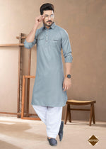 Thumbnail for Joban Fashion Men's Grey Heavy Cotton Plain Kurta Pyjama set - Distacart