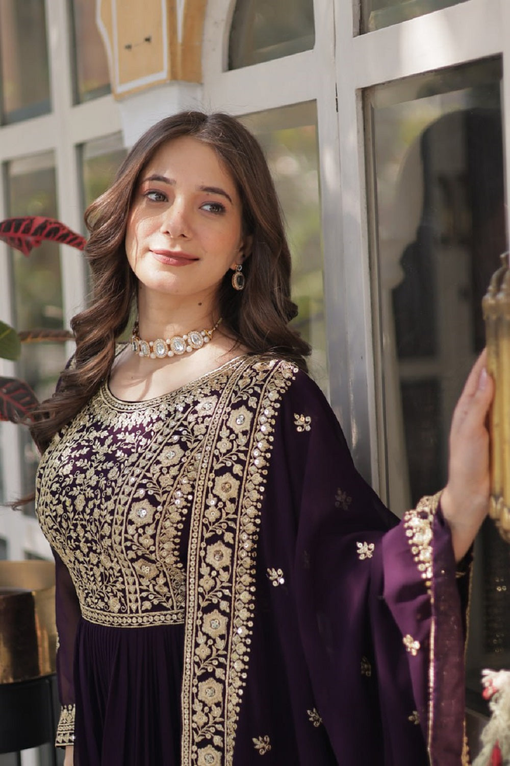 Yash Enterprise Wine Georgette Party Wear Embroidery Suit Set - Distacart