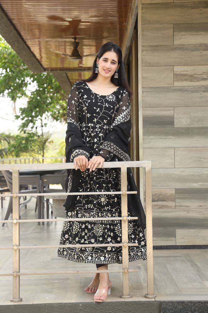 Yash Enterprise Balck Georgette Party Wear Suit Set Stitched