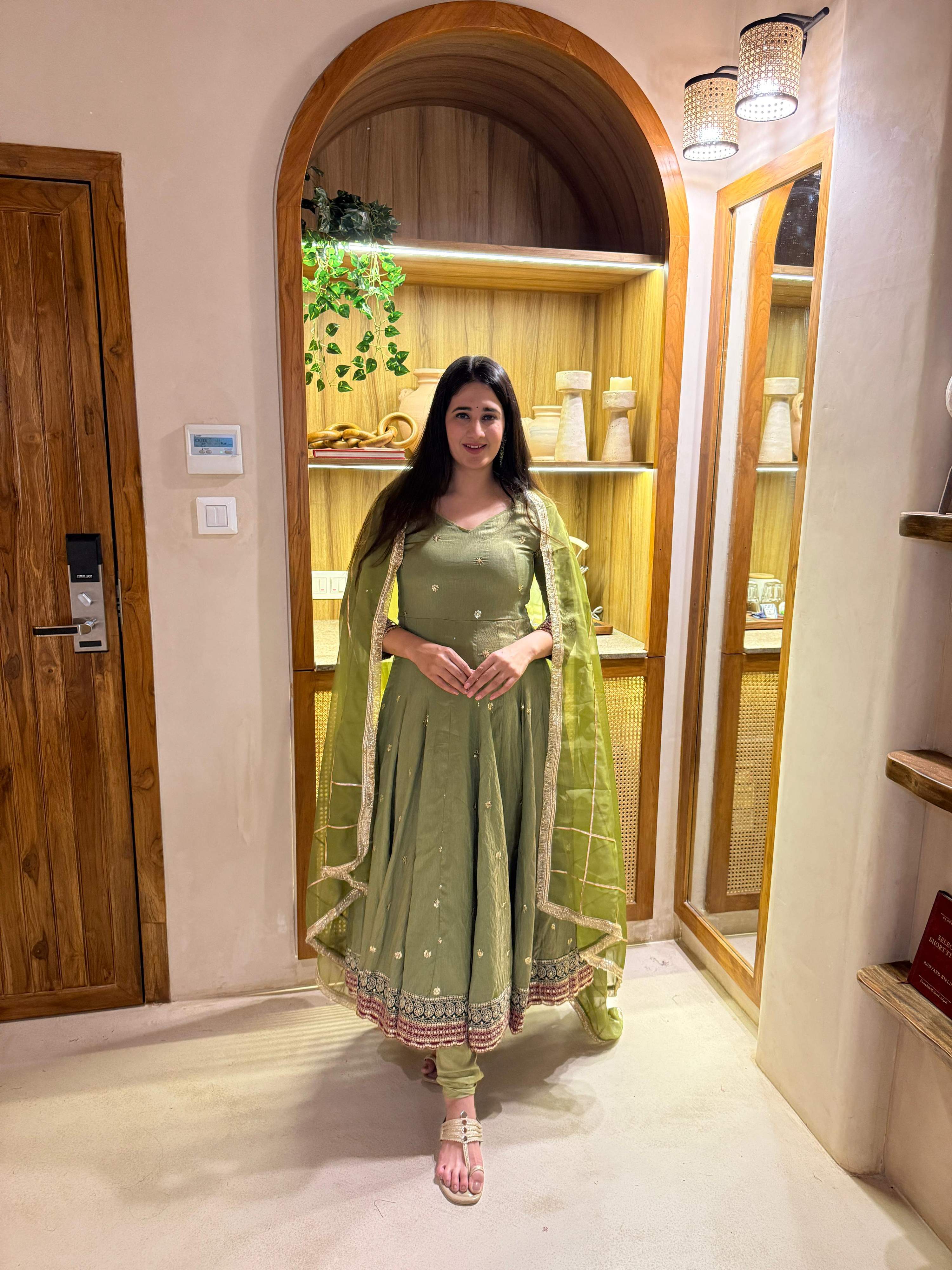 Yash Enterprise Green Vichitra Silk Party Wear Embroidery Suit Set - Distacart