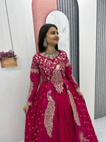 Thumbnail for Yash Enterprise Red Vichitra Silk Party Wear Embroidery Crop Top With Blouse Lehenga Choli - Distacart