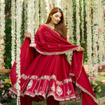Thumbnail for Yash Enterprise Red Roman Silk Embroidery Suit Set