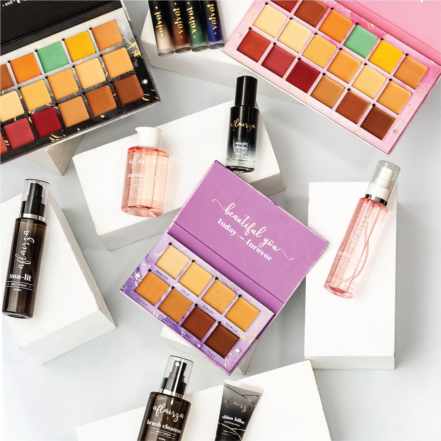 Aflairza One for All Palette, 4-in-1 Foundation, Concealer, Blush & Contour, All-in-One Face Palette for Effortless Beauty 56g