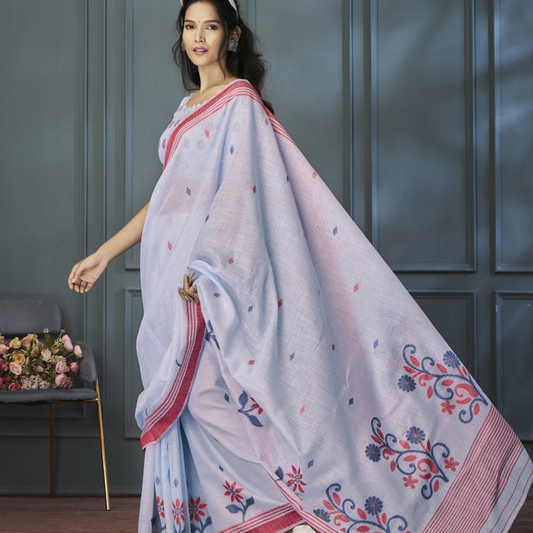 Anaita Lavender Designer Weaving Handloom Linen Saree With Blouse - Distacart