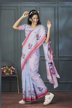 Thumbnail for Anaita Lavender Designer Weaving Handloom Linen Saree With Blouse - Distacart
