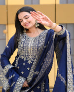 Thumbnail for Yash Enterprise Alluring Chinon Silk Navy Blue Embroidery Work Readymade Salwar Suit