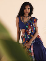 Thumbnail for trueBrowns Purple Muslin Ikat Saree