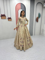 Thumbnail for Yash Enterprise Cream Vichitra Silk Party Wear Embroidery Crop Top With Blouse Lehenga Choli - Distacart