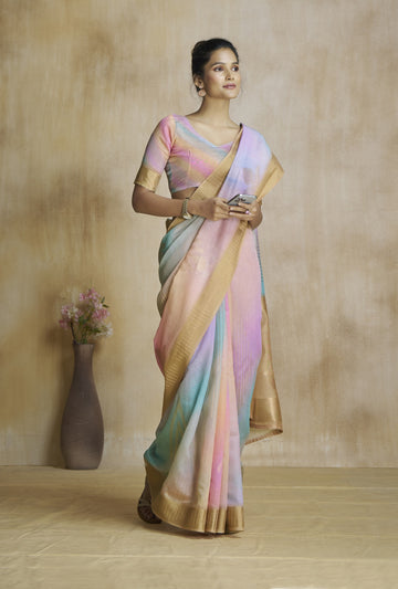 Anaita Peach Fancy Fabric With Digital Print Saree With Blouse - Distacart