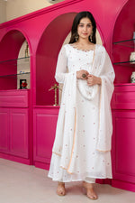 Thumbnail for Yash Enterprise White Georgette Party Wear Embroidery Suit Set - Dista