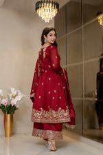 Thumbnail for Yash Enterprise Maroon Simmar Silk Party Wear Embroidery Suit Set - Dista
