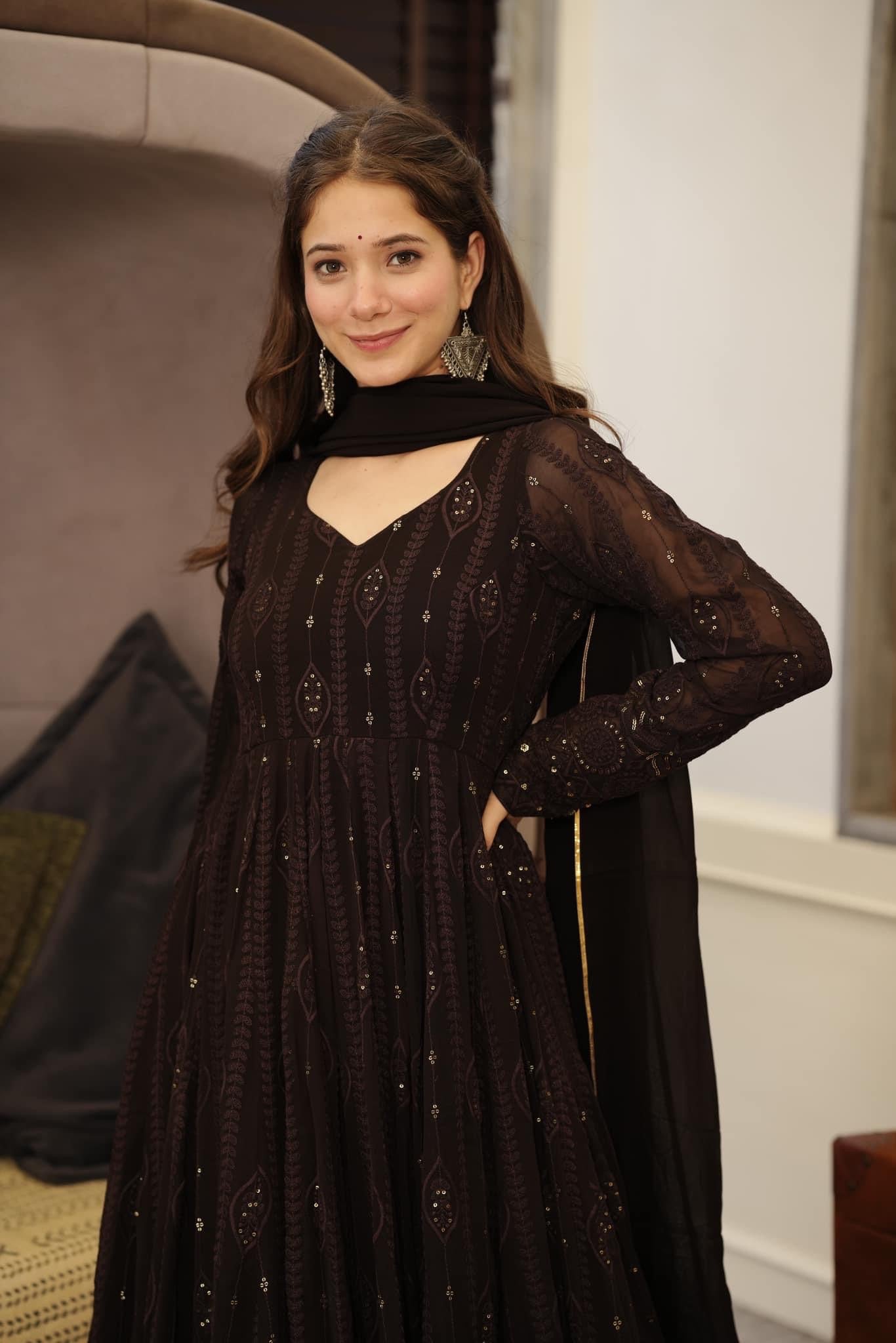 Yash Enterprise Black Embroidered Georgette Suit Set