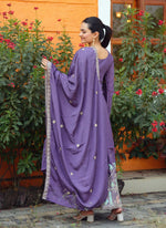 Thumbnail for Yash Enterprise Purple Chinon Silk Party Wear Embroidery Suit Set