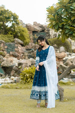 Thumbnail for Yash Enterprise Navy Blue Fux Georgette With Emboidery Work Slwar Suits Stitched