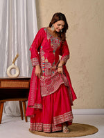 Thumbnail for Yash Enterprise Red Chinnon Silk Embroidery Party Wear Suit Set