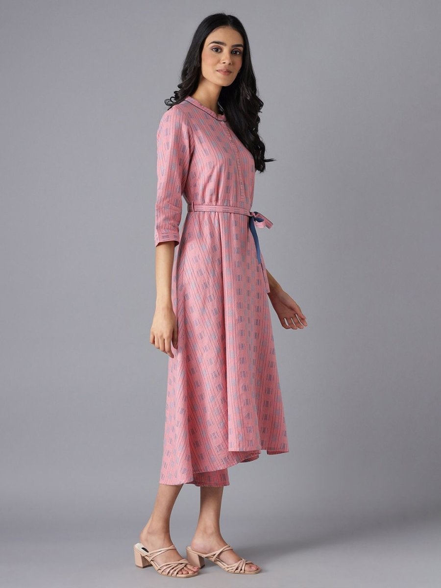 AURELIA Pink & Blue A-Line Cotton Midi Dress