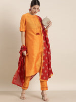 Thumbnail for All About You Women Orange Regular Kurta with Trousers & With Dupatta - Distacart