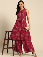 Thumbnail for All About You Floral Print Pleated Kurta with Palazzos - Distacart