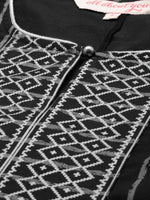 Thumbnail for All About You Women Black & Grey Striped Keyhole Neck Kurta with Palazzos & Dupatta - Distacart