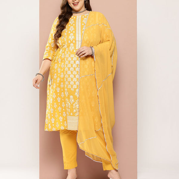 Sztori Plus-Size Gotta Patti Ethnic Motif Print Pure Cotton Kurta with Trousers & Dupatta - Distacart