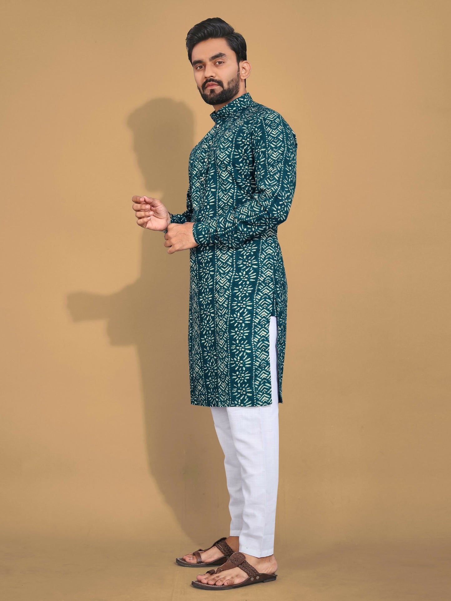 Anaita Teal Printed Cotton Straight Kurta - Distacart