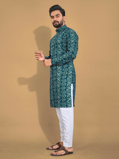Anaita Teal Printed Cotton Straight Kurta - Distacart