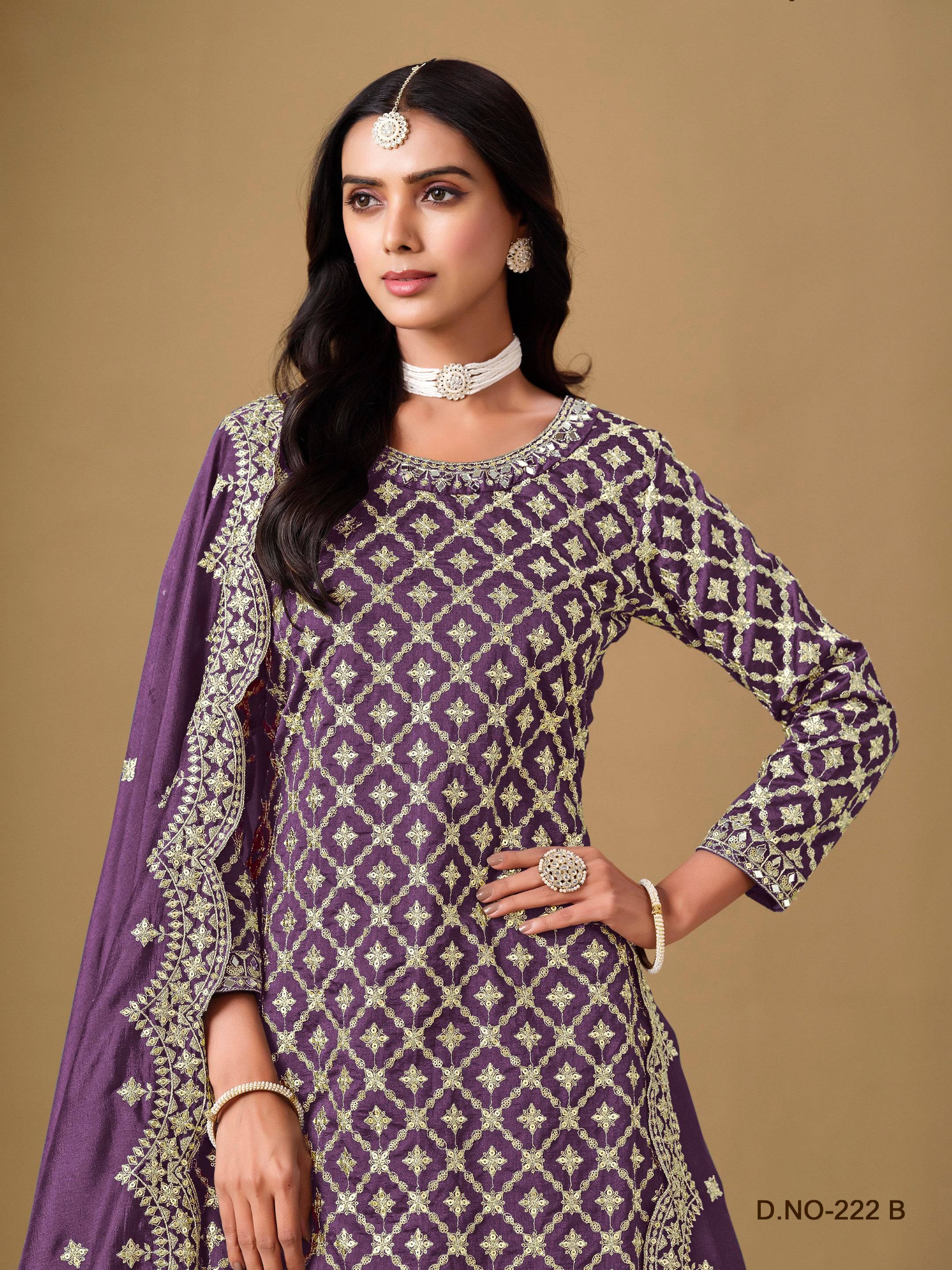 Anaita Lavender Art Silk Embroidered Stitched Sharara Suit - Distacart