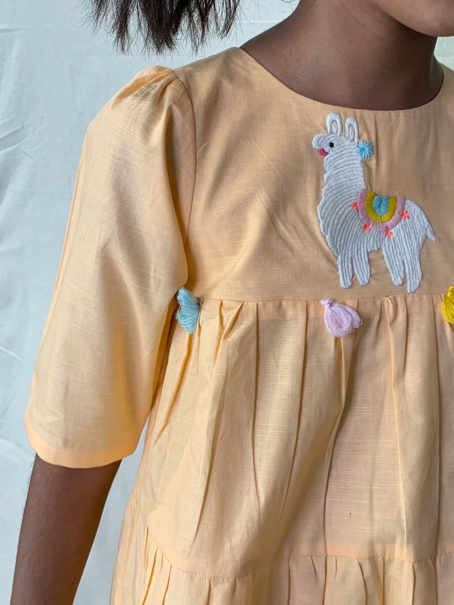 ArthLife Peach Sheep Embroidered Dress - Distacart