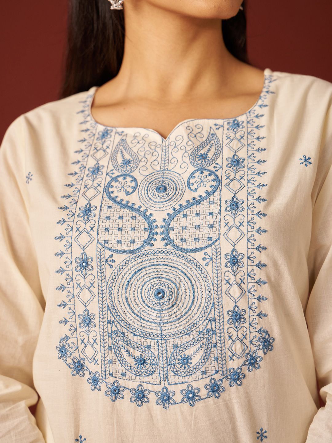 Indo Era Paisley Embroidered Thread Work Pure Cotton Kurta With Trousers And Dupatta