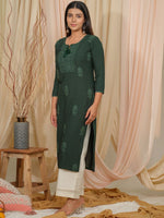 Thumbnail for Ode by House of Pataudi Floral Embroidered Tie-Up Neck Straight Kurta - Distacart