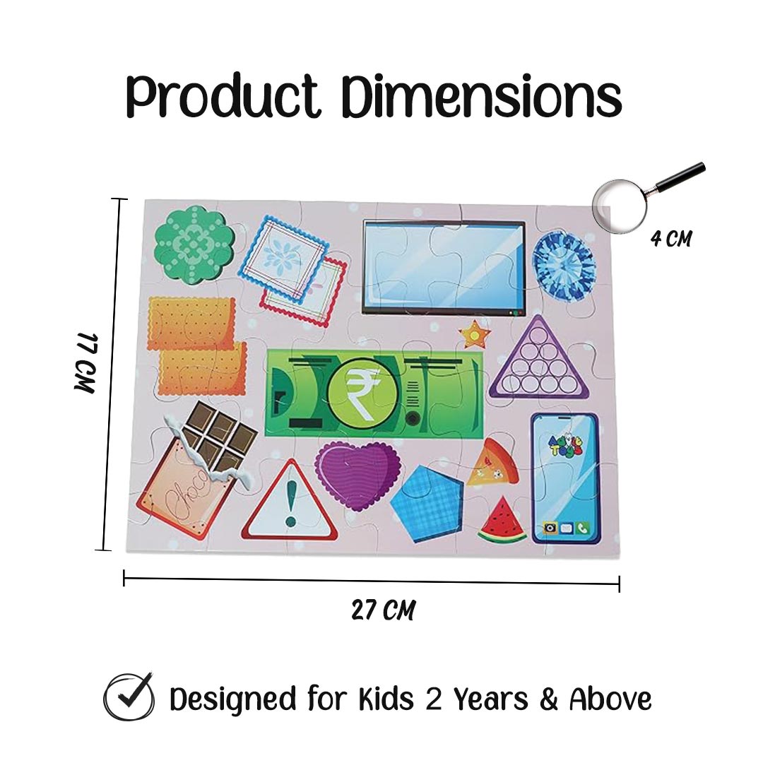 Advit Toys Shapes Jigsaw Puzzle Triangle Rectangle Square | Educational Shape Learning Puzzle for Kids & Toddlers 2+ Years (24 Pieces + Book Inside) - Dista