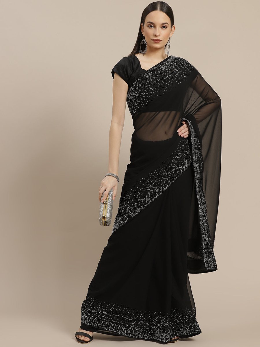 Anouk Black Stone Detail Border Saree - Distacart