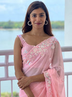 Thumbnail for Anouk Pink Embellished Sequinned Pure Georgette Saree - Distacart