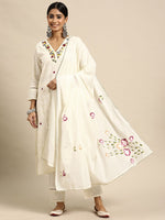 Thumbnail for Sangria Women Embroidered Thread Work Pure Cotton Kurta with Trousers & With Dupatta